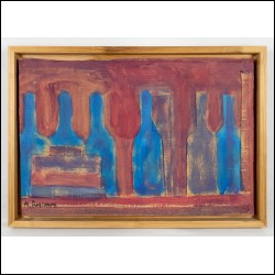 РОГИНСКИЙ Михаил Александрович (1931–2004) Голубые бутылки и книги на красном фоне. 1978