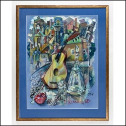 КАЛИНИН Вячеслав Васильевич (1939–2022) Натюрморт с графином и гитарой. 2021